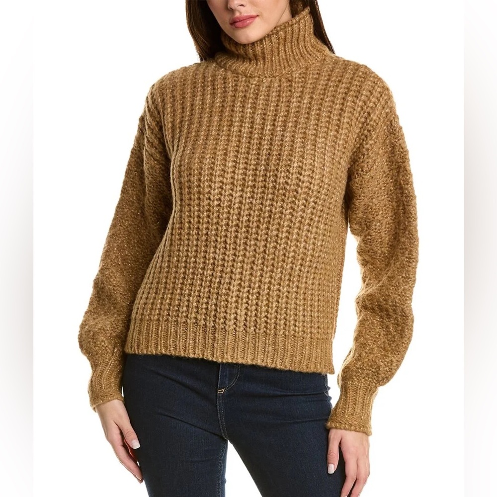 Ramy Brook Womens Wool Noe Sweater Gold Lux Mock Crew Neck Sweater‎ Size S